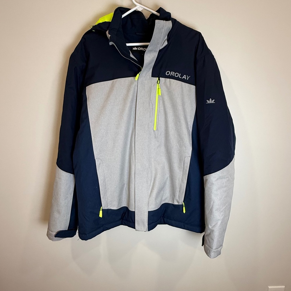 OROLAY Men's Ski Snowboard Jacket Insulated Waterproof Gray Navy Neon L